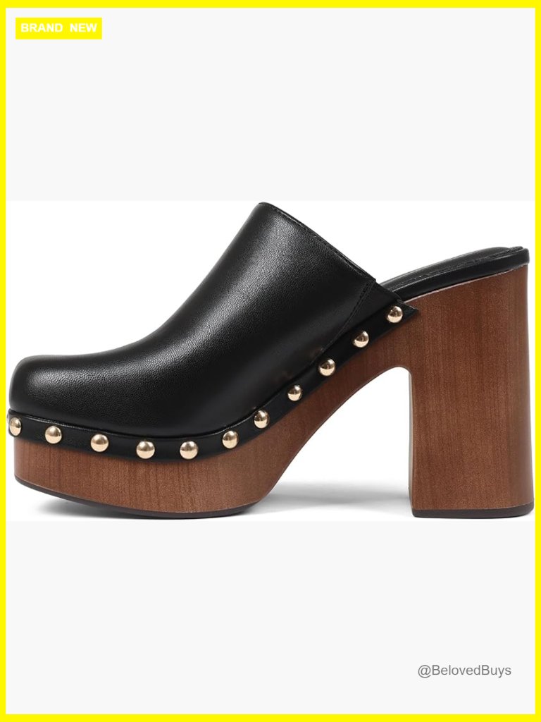 Women's Chunky Platform Clogs Mules Heeled Sandals Rivet Studded Slip On